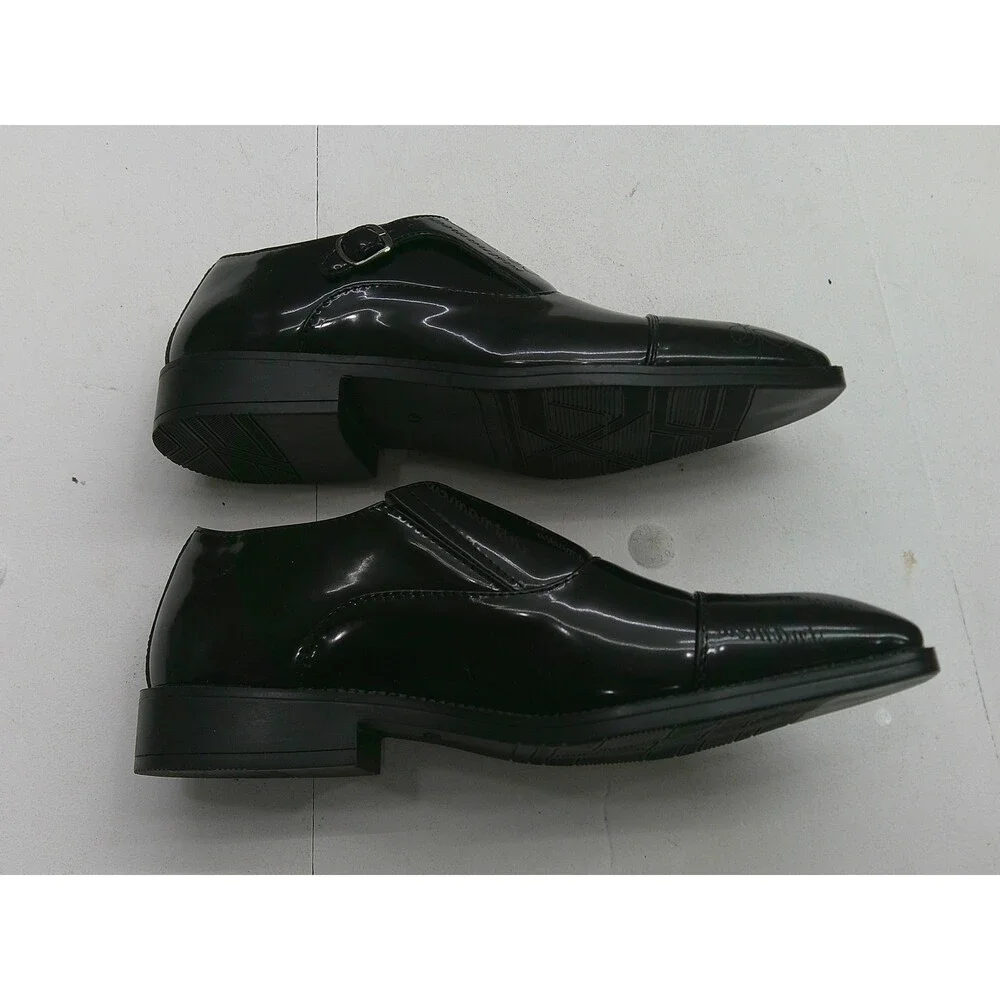 Dress Shoes Mens Size 8 Black Patent Leather Monk Strap Buckle Square Toe Formal